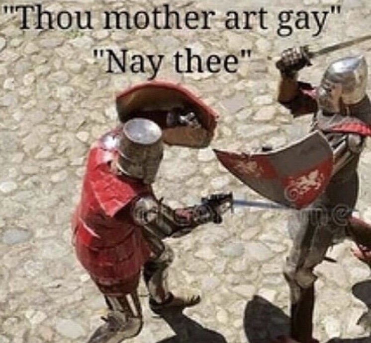 memes - thou mother art gay - "Thou mother art gay" "Nay thee"
