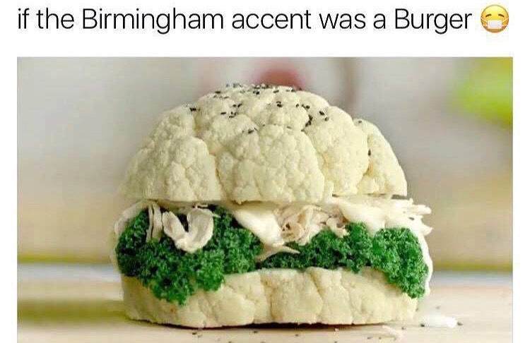 cauliflower and kale burger kfc - if the Birmingham accent was a Burger