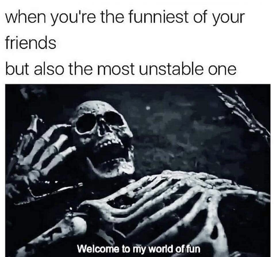 funny skeleton memes - when you're the funniest of your friends but also the most unstable one Welcome to my world of fun