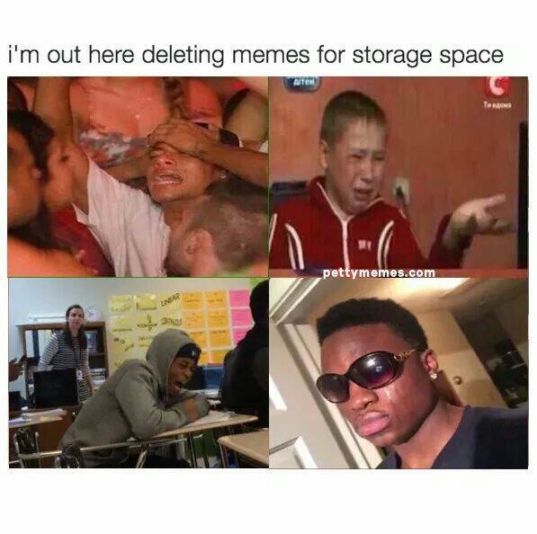 photo caption - i'm out here deleting memes for storage space pettymemes.com