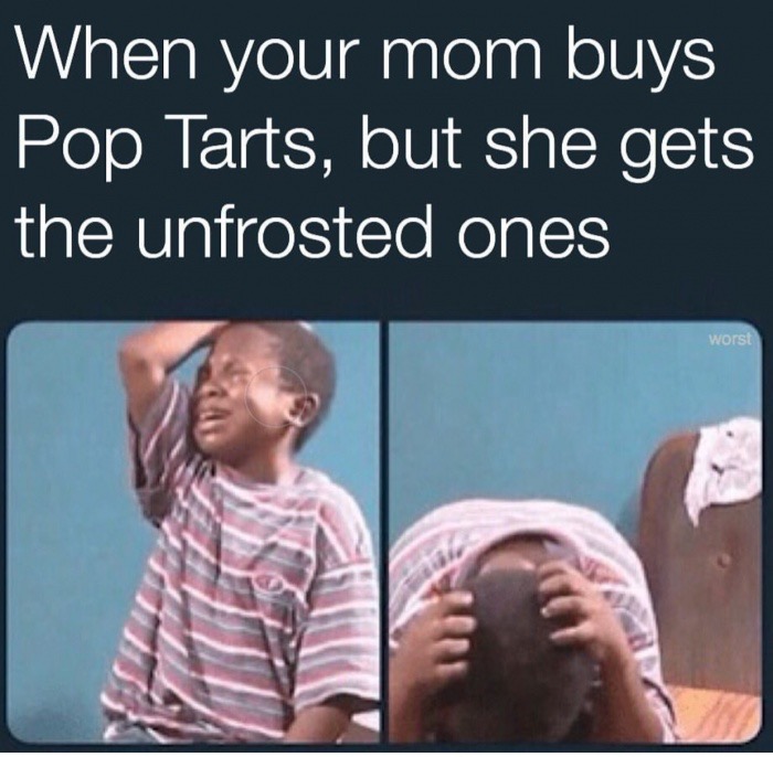 9 year old niggas meme - When your mom buys Pop Tarts, but she gets the unfrosted ones worst