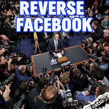 Friday TGIF meme about reverse facebook where Mark Zuckerberg is being followed by everyone else