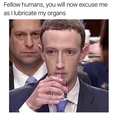 Friday TGIF meme about Mark Zuckerberg pretending to be human