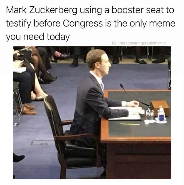 Friday TGIF meme about Mark Zuckerberg sitting on a cushioned seat