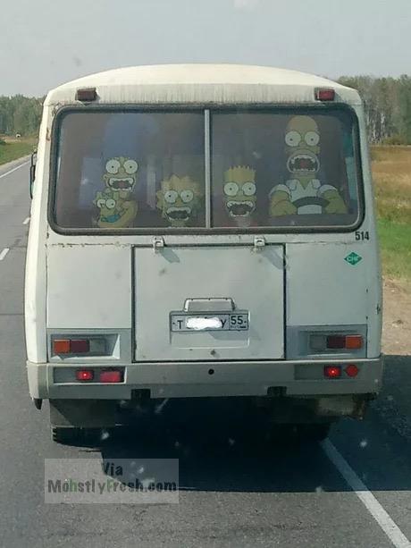Friday TGIF meme with pic of funny Simpsons car stickers