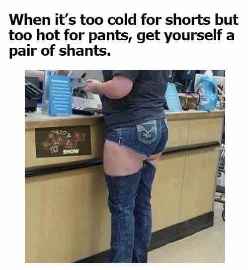 Friday TGIF meme about combining shorts and pants