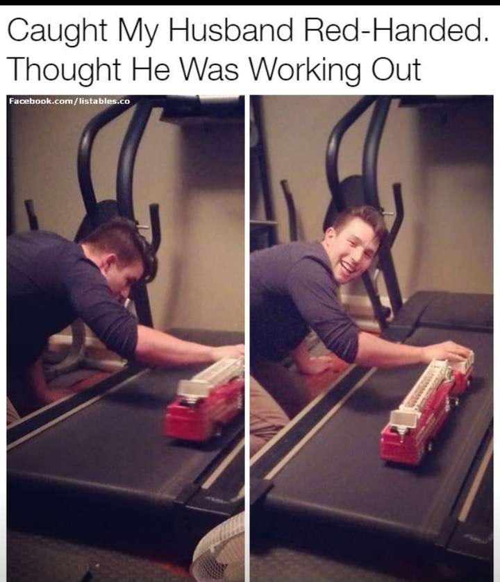 Friday TGIF meme with pics of man playing with a toy firetruck