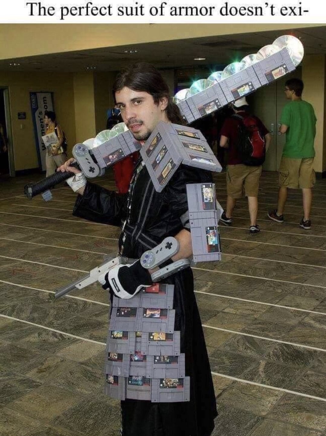 Friday TGIF meme about building an armor made of old game cartridges