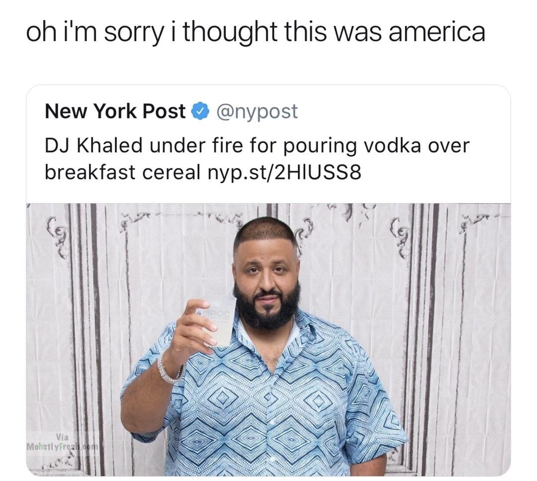 Friday TGIF meme about being free to drink vodka for breakfast in America