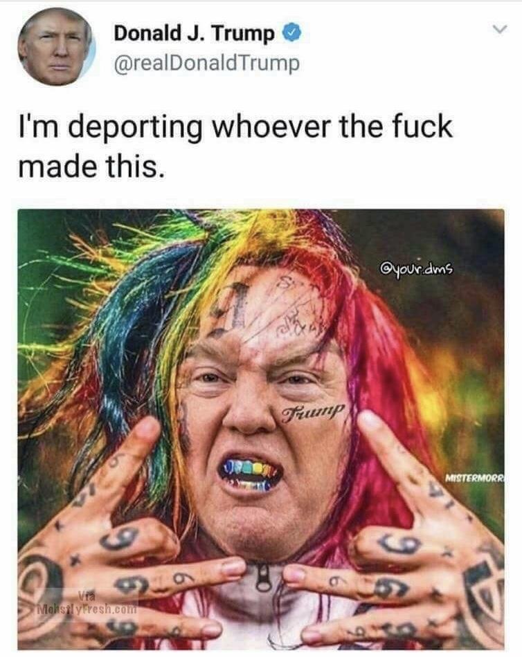 donald trump 6ix9ine - Donald J. Trump Trump I'm deporting whoever the fuck made this. .dms grup Mistermorr MohsilyFresh.com