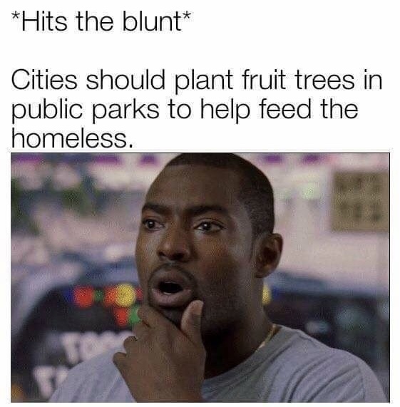42069 nice - Hits the blunt Cities should plant fruit trees in public parks to help feed the homeless.