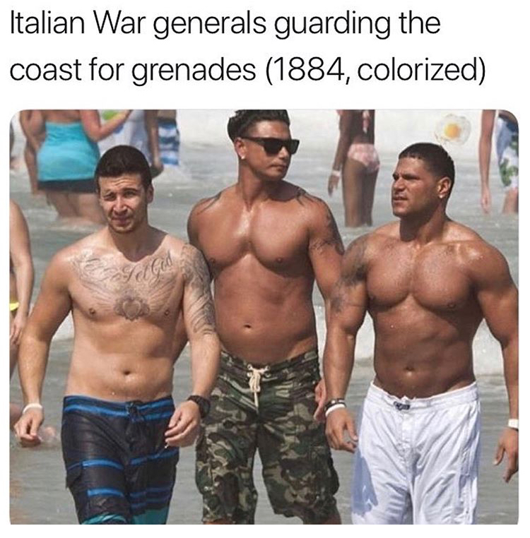 body mike sorrentino - Italian War generals guarding the coast for grenades 1884, colorized