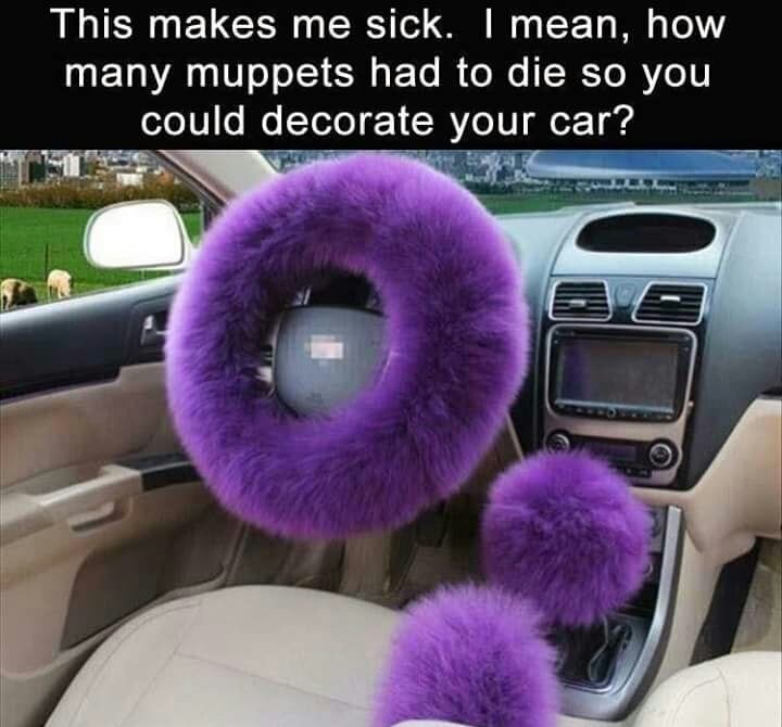 fluffy steering wheel cover purple - This makes me sick. I mean, how many muppets had to die so you could decorate your car?