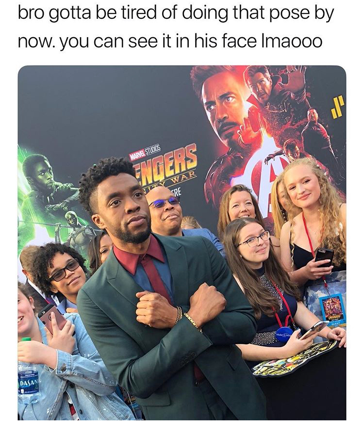 chadwick boseman wakanda forever - bro gotta be tired of doing that pose by now. you can see it in his face Imaooo Mers Prywab
