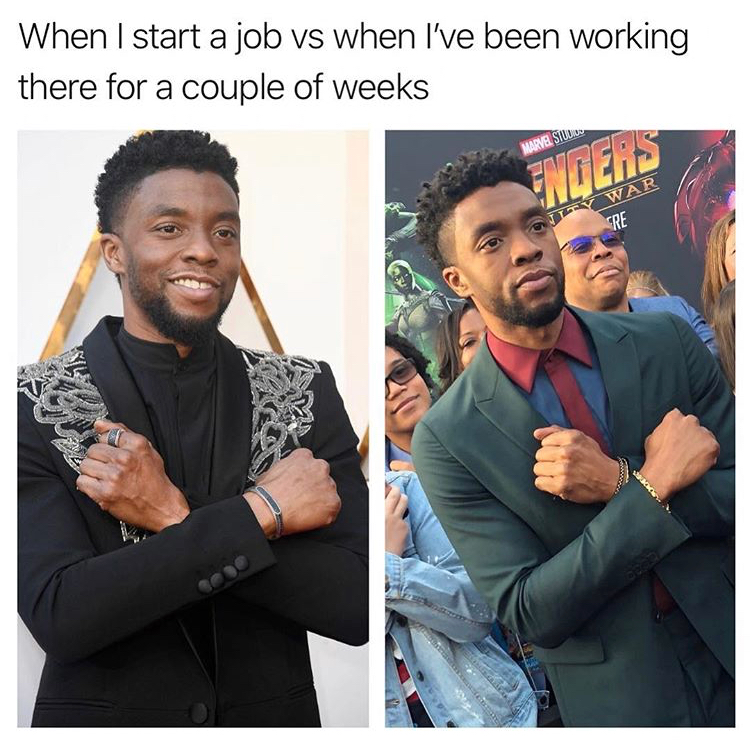 wakanda forever vs wakanda sometimes - When I start a job vs when I've been working there for a couple of weeks War