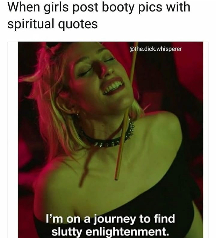 dank meme funny spiritual quotes - When girls post booty pics with spiritual quotes .dick whisperer I'm on a journey to find slutty enlightenment.