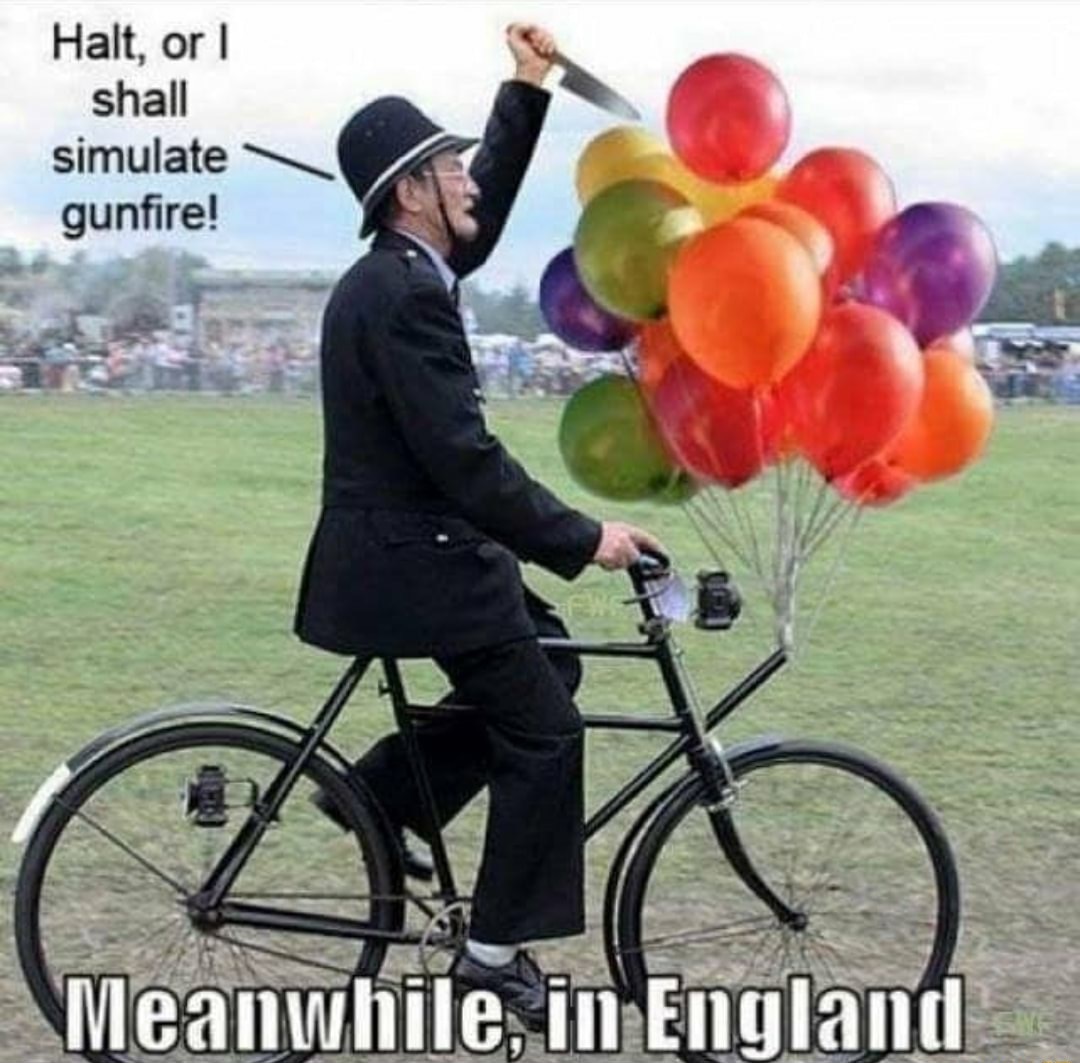 dank meme meanwhile in england - Halt, or shall simulate gunfire! Meanwhile, in England