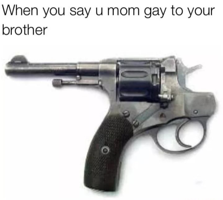 dank meme revolver with no hammer - When you say u mom gay to your brother