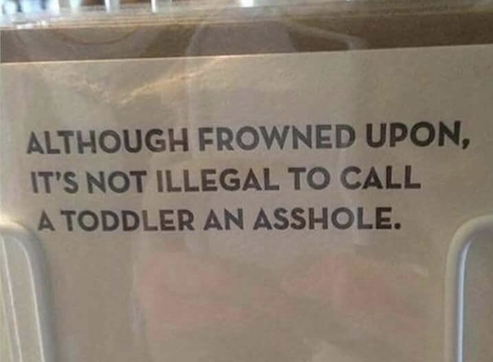 memes - sign - Although Frowned Upon, It'S Not Illegal To Call A Toddler An Asshole.