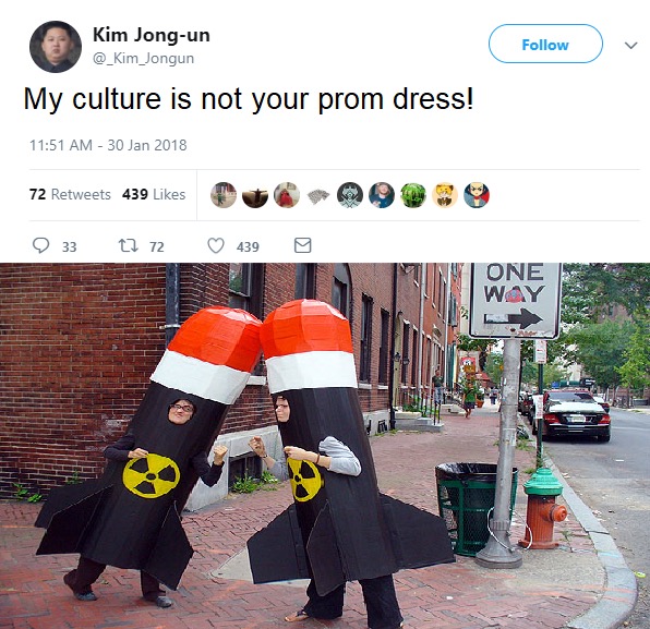 cultural appropriation joke about north korea and nuclear bombs