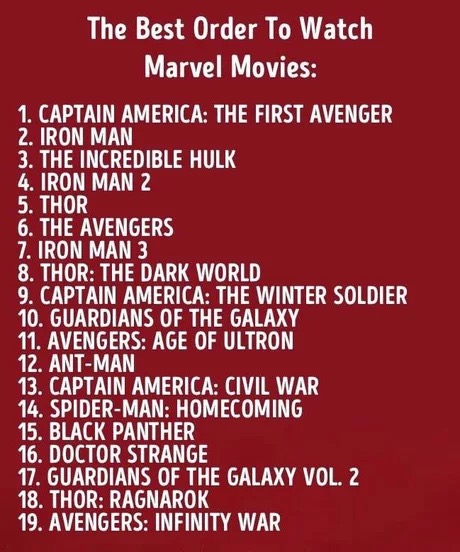 Best order in which to watch marvel movies
