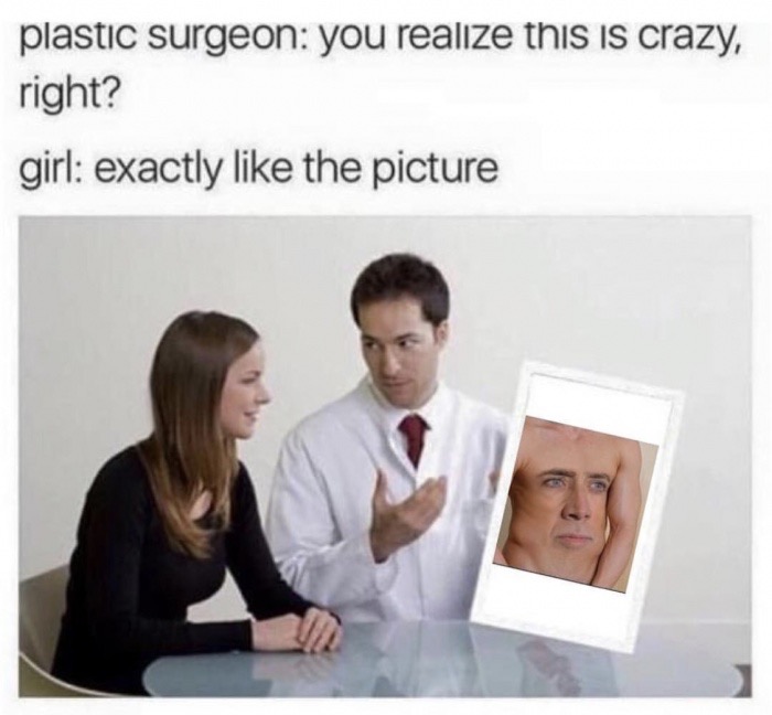 memes - crazy plastic surgery memes - plastic surgeon you realize this is crazy, right? girl exactly the picture