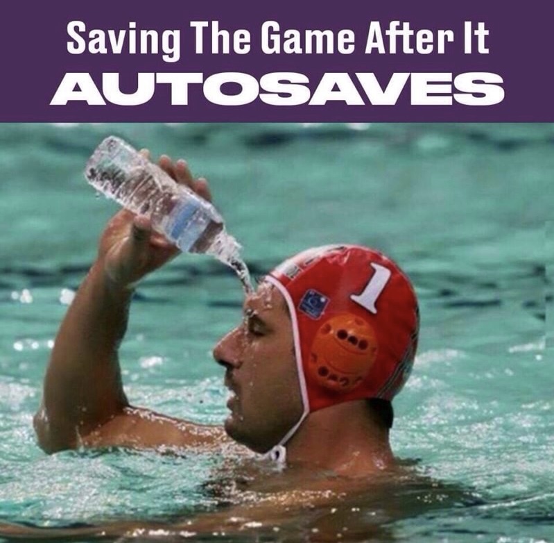 pouring water on head in pool - Saving The Game After It Autosaves