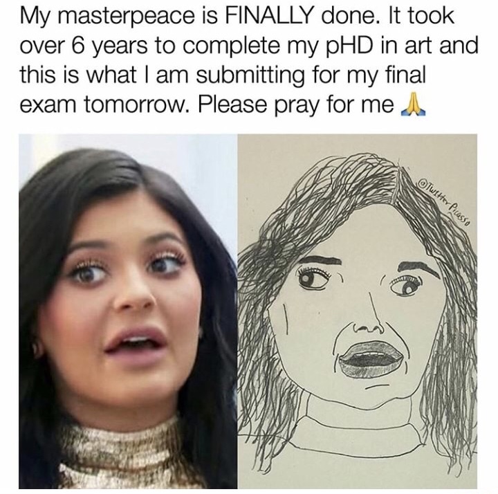 sunday meme about painting Kylie Jenner for an art project