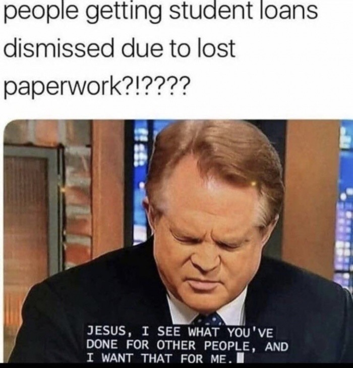 sunday meme about praying to Jesus to dismiss your student loan