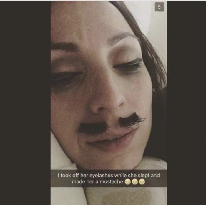 sunday meme with snapchat of woman with a false mustache