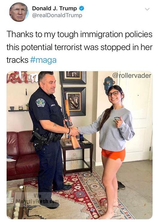 memes - deportation memes - Donald J. Trump Trump Thanks to my tough immigration policies this potential terrorist was stopped in her tracks Anos Via Mostly i veshow Reeder Dret Der