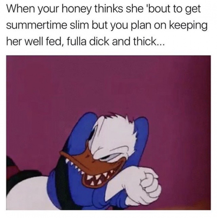 memes - high school junior year meme - When your honey thinks she 'bout to get summertime slim but you plan on keeping her well fed, fulla dick and thick...