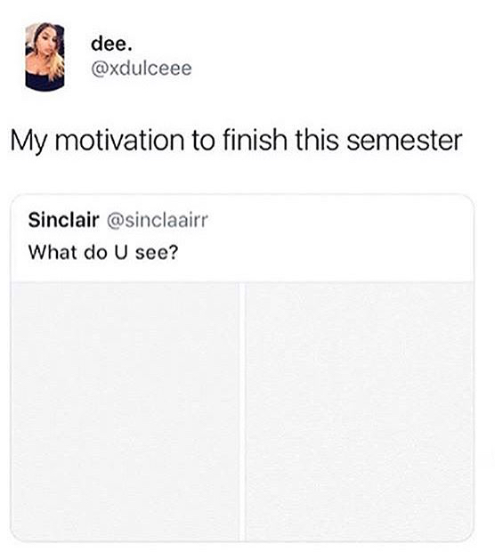 memes - paper - dee. My motivation to finish this semester Sinclair What do U see?