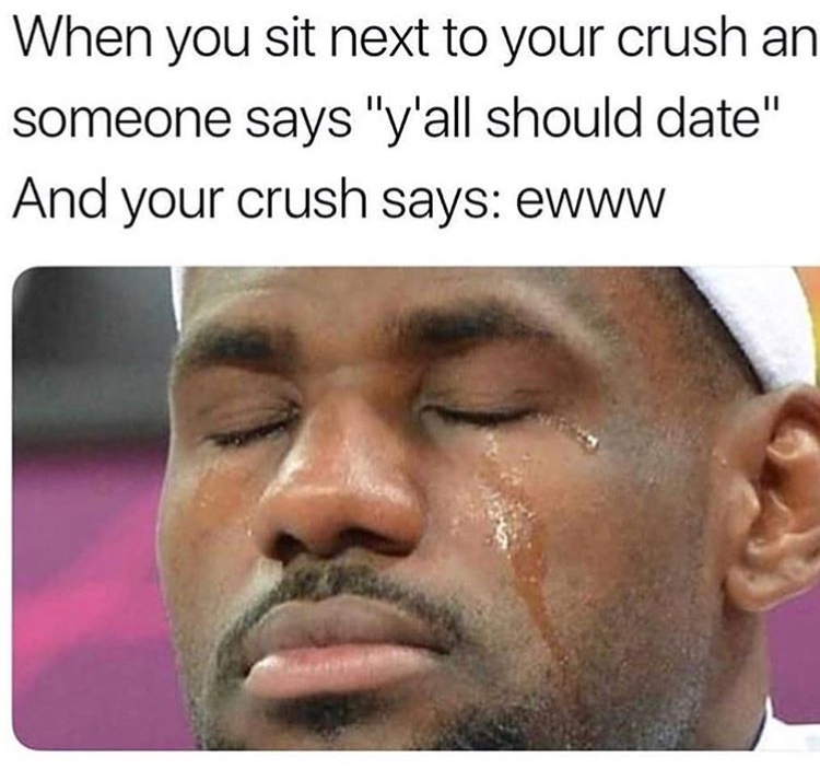 memes - sad lebron - When you sit next to your crush an someone says "y'all should date" And your crush says ewww