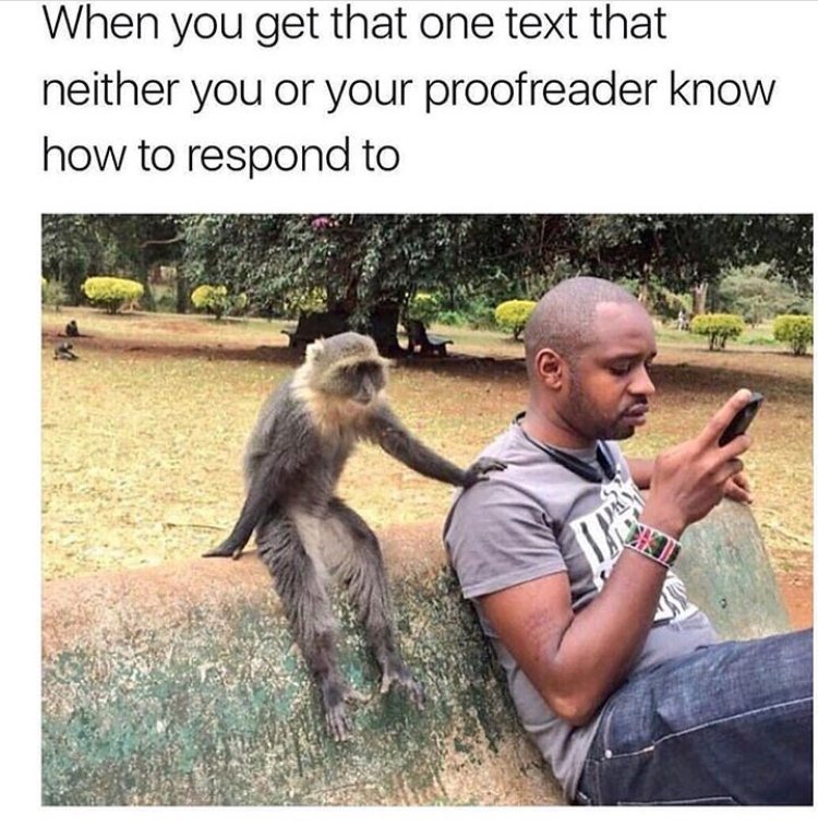 man and monkey - When you get that one text that neither you or your proofreader know how to respond to