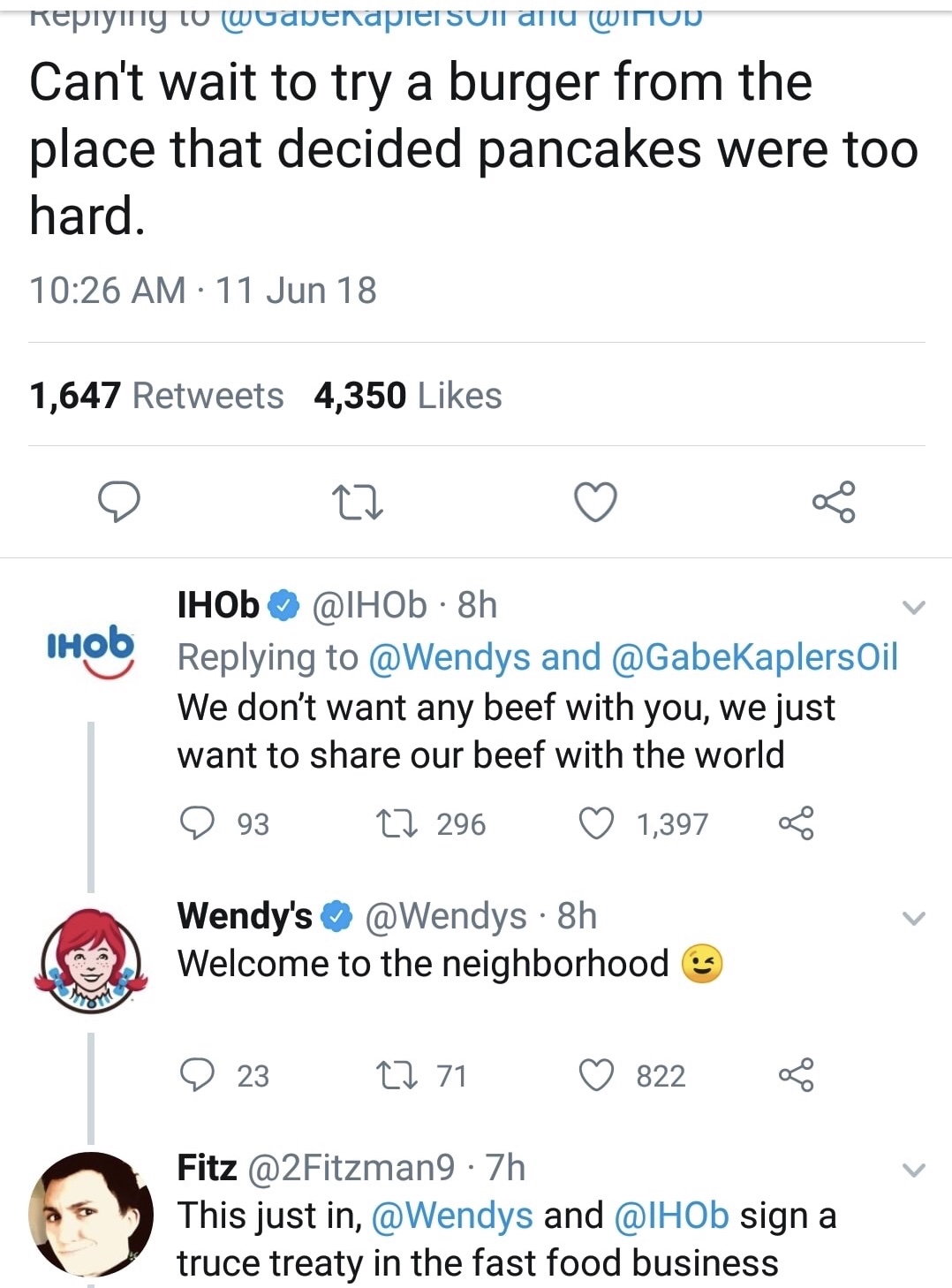 ihob twitter wendys - Repiymy tu wapenapiersul anu WinUp Can't wait to try a burger from the place that decided pancakes were too hard. 11 Jun 18 1,647 4,350 O Cz Ihod IHOb 8h and Oil We don't want any beef with you, we just want to our beef with the worl