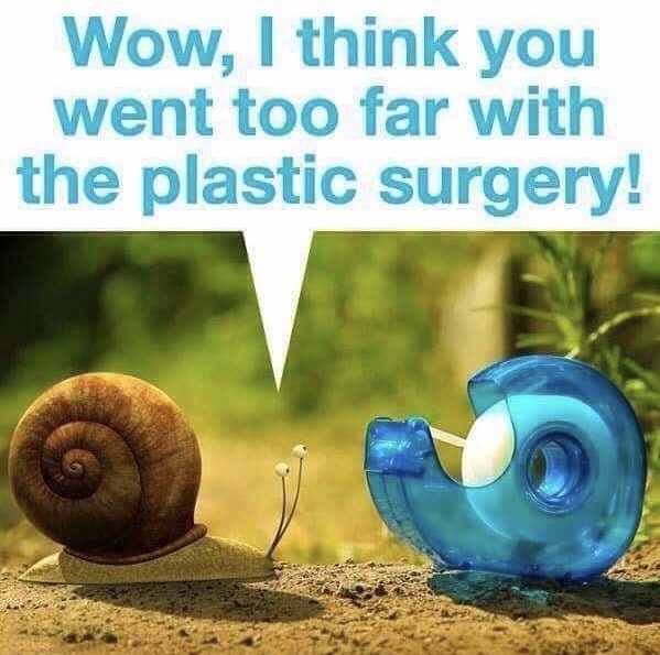 snail telling tape dispenser he went to far with the plastic surgery