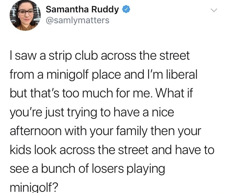 jungkook jimin catalyst - Samantha Ruddy I saw a strip club across the street from a minigolf place and I'm liberal but that's too much for me. What if you're just trying to have a nice afternoon with your family then your kids look across the street and 