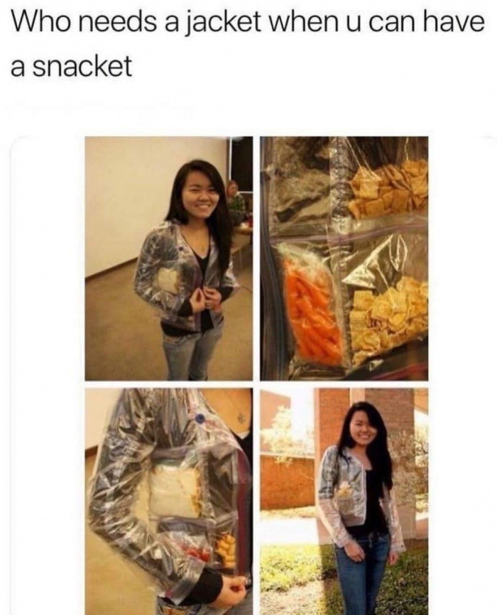 ziploc jacket - Who needs a jacket when u can have a snacket