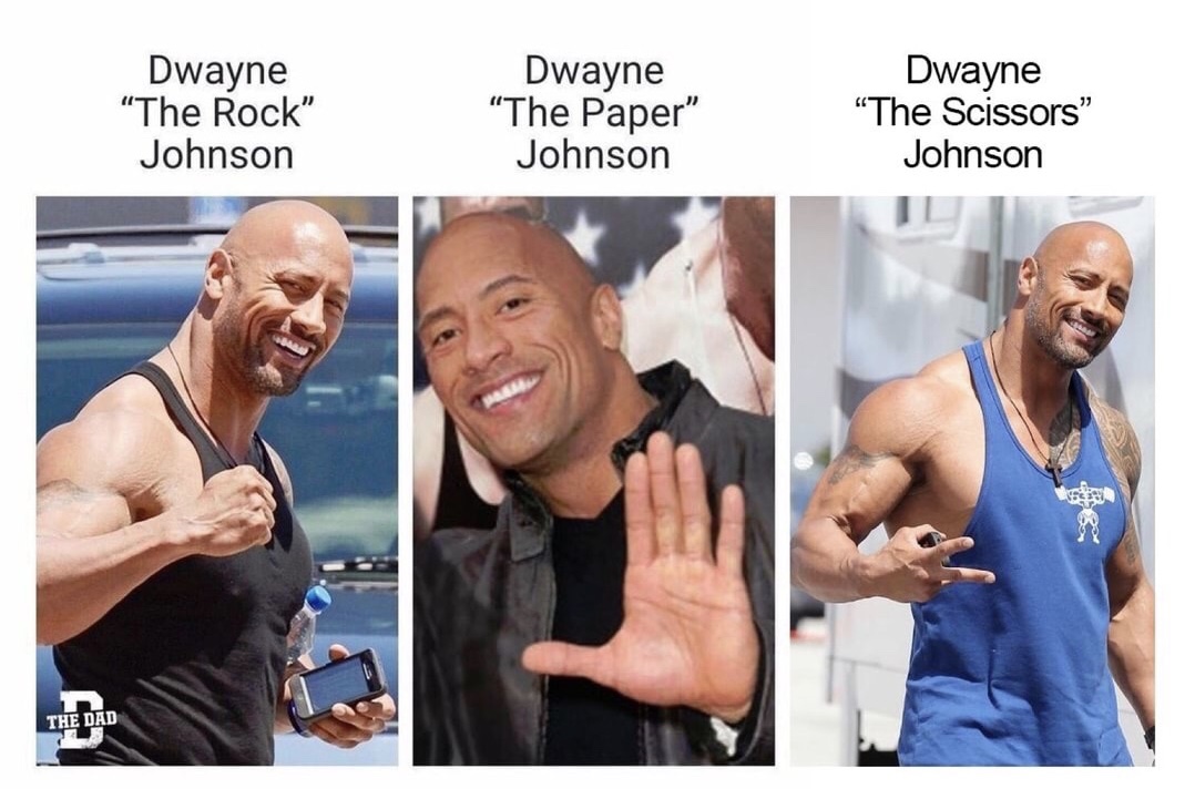 Meme of Dwayne The Rock Johnson and also The Paper and The Scissors