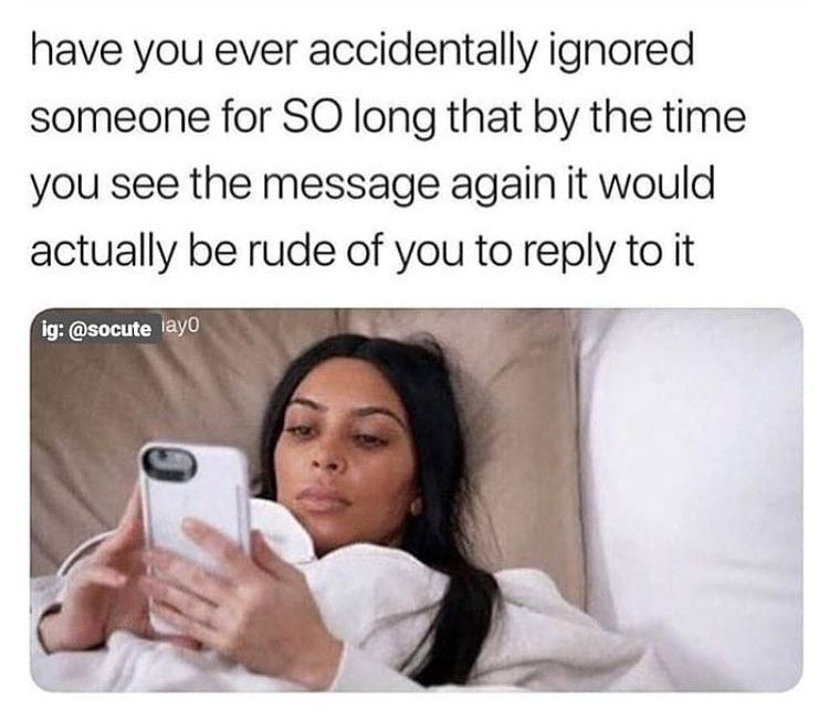 memes - message did you wake up - have you ever accidentally ignored someone for So long that by the time you see the message again it would actually be rude of you to to it ig layo