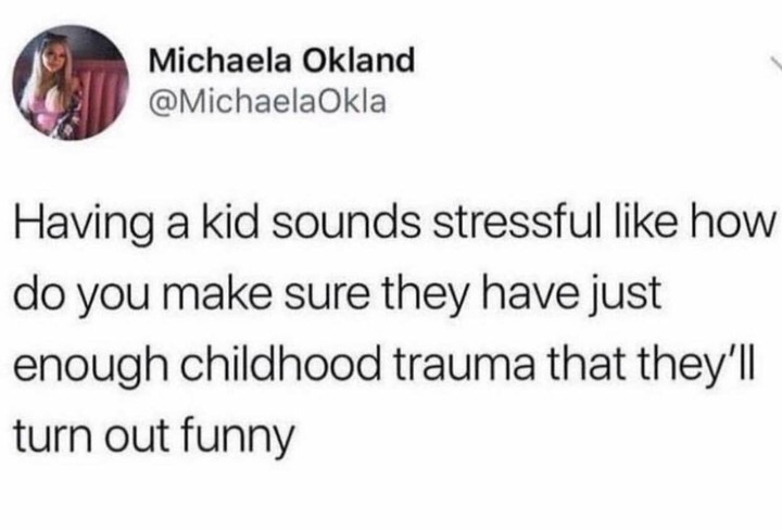 dank meme seth rogen 2pac tweet - Michaela Okland Okla Having a kid sounds stressful how do you make sure they have just enough childhood trauma that they'll turn out funny