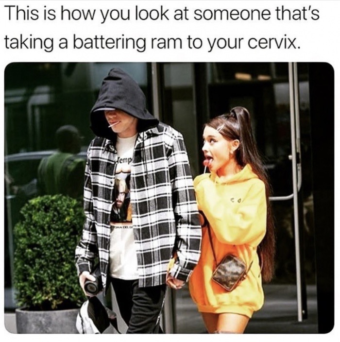 ariana grande pete davidson - This is how you look at someone that's taking a battering ram to your cervix. Temp