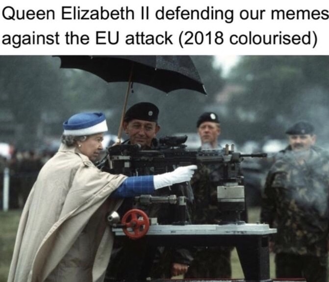 queen elizabeth firing a gun - Queen Elizabeth Ii defending our memes against the Eu attack 2018 colourised
