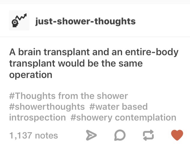 diagram - on justshowerthoughts A brain transplant and an entirebody transplant would be the same operation from the shower based introspection contemplation 1,137 notes > D