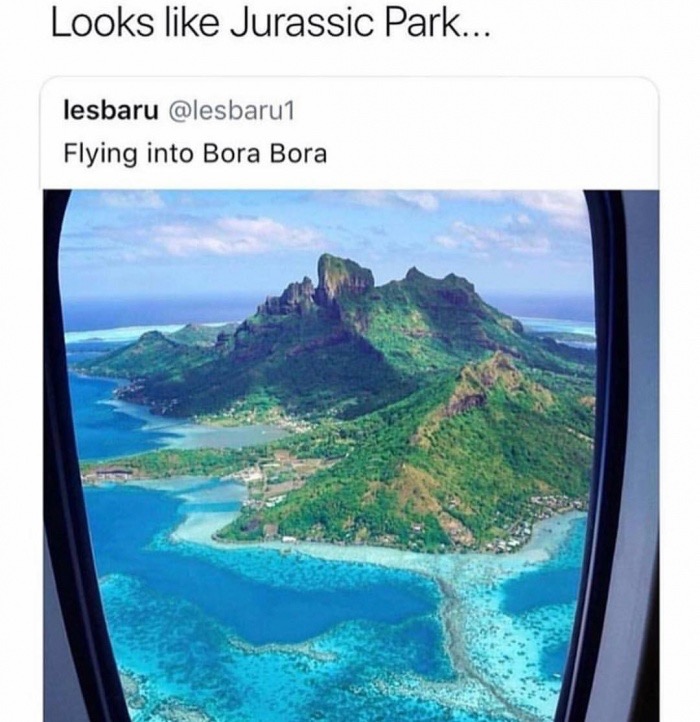 Looks Jurassic Park... lesbaru Flying into Bora Bora