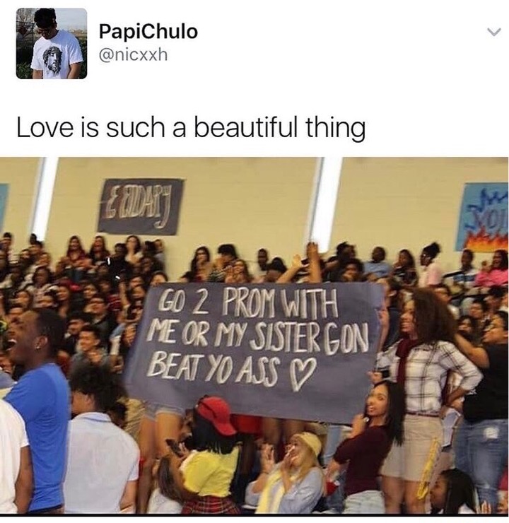 meme stream - prom dank memes - PapiChulo Love is such a beautiful thing Eddatt va Go 2 Prom With Me Or My Sister Gon Beat Yo Ass