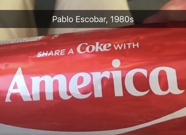 vehicle registration plate - Pablo Escobar, 1980s A Coke With America