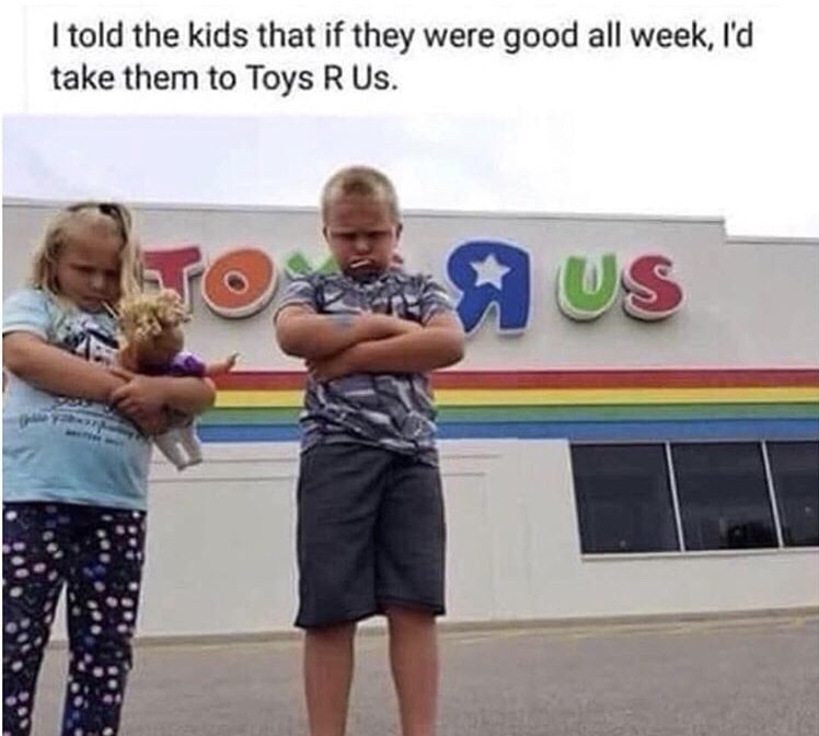 told my kids if they were good would take them to toys r us meme - I told the kids that if they were good all week, I'd take them to Toys R Us. Us