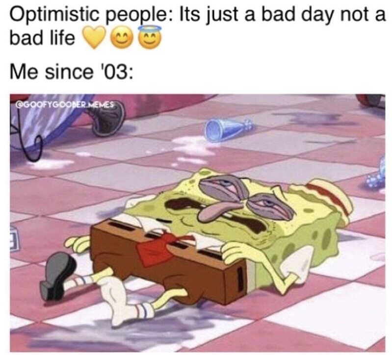 Optimistic people Its just a bad day not a bad life Me since '03 Goofygoober.Memes